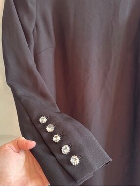 NWOT Elegant Black Shift Dress with Crystal Buttons